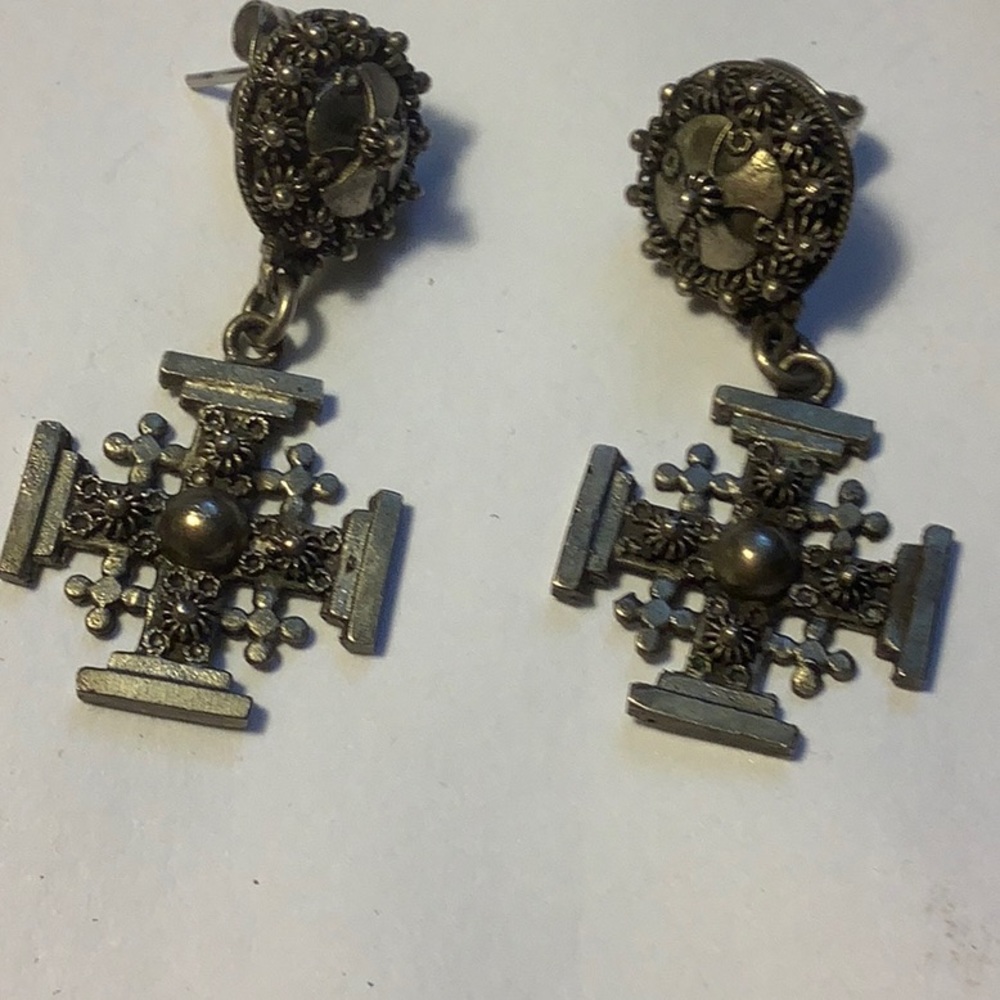 Vintage Sterling Silver Jerusalem Cross Earrings. Rare find.